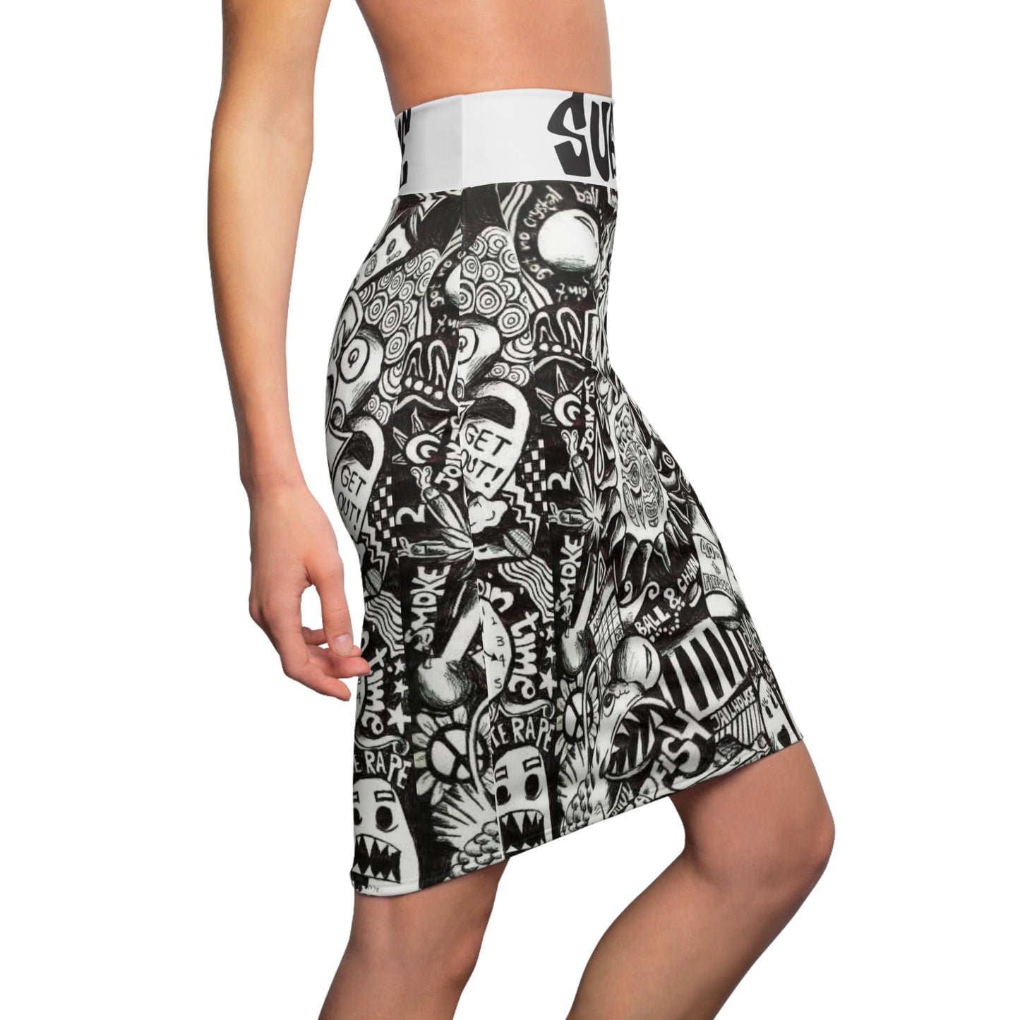 Black and white Art Psychedelic rock Womens skirt