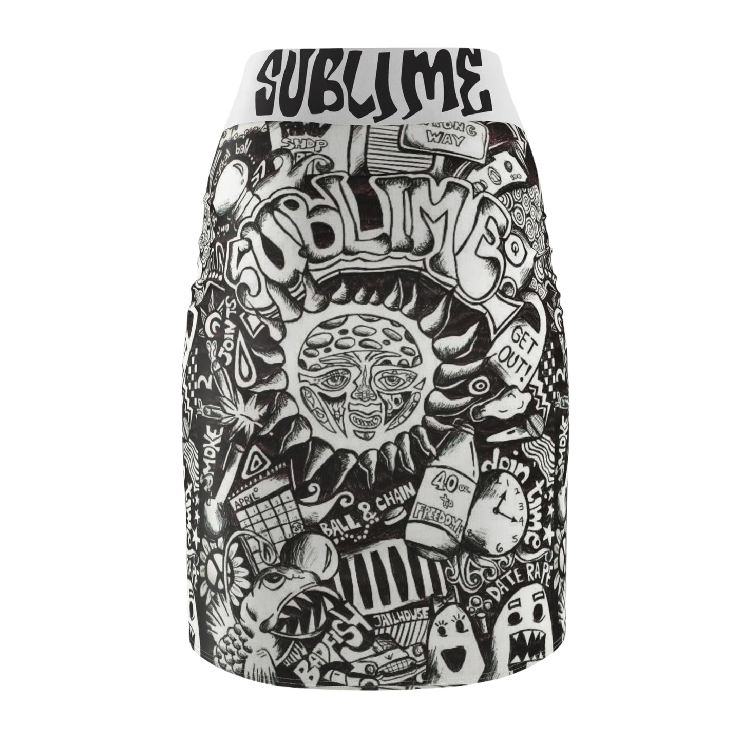 Black and white Art Psychedelic rock  Womens skirt