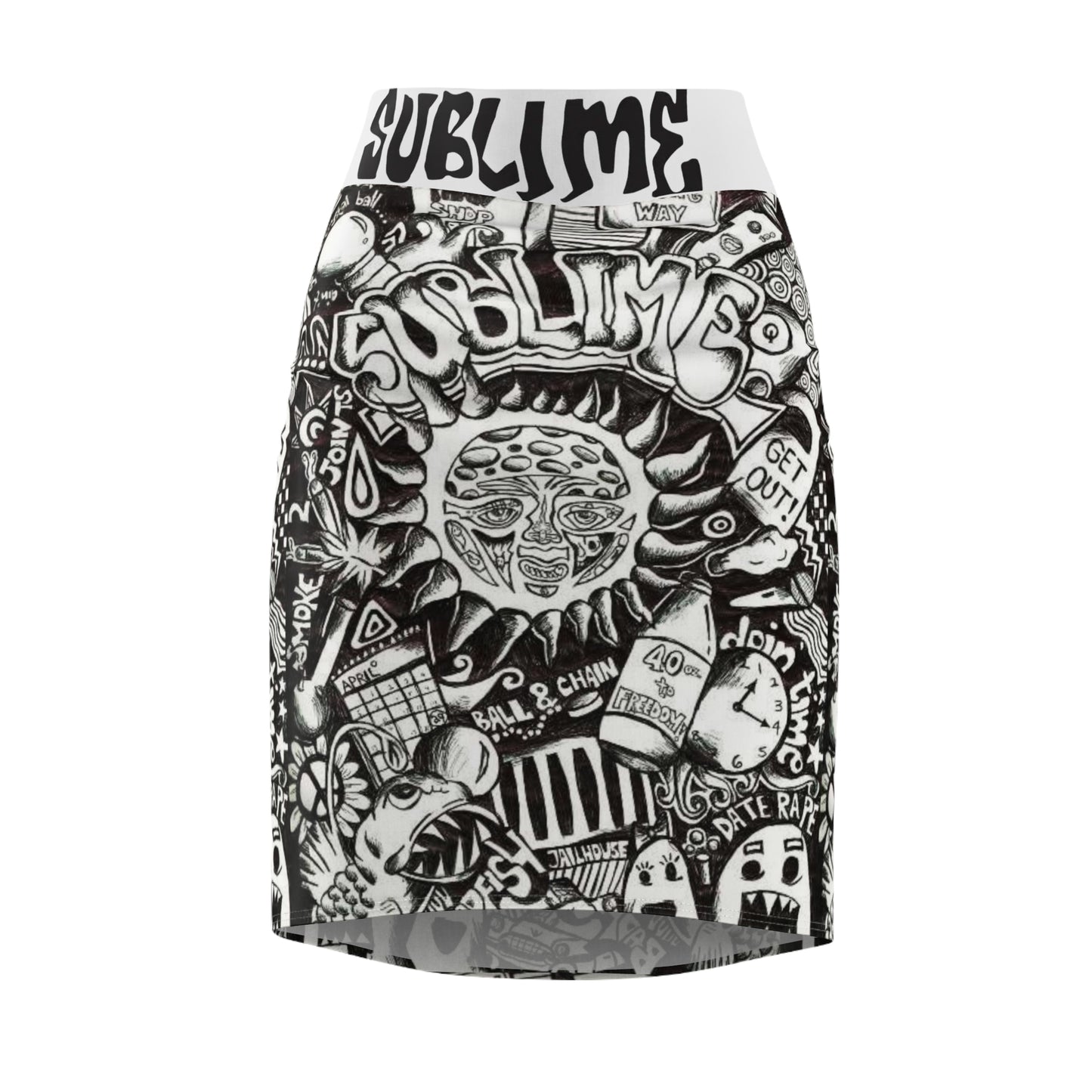 Black and white Art Psychedelic rock  Womens skirt